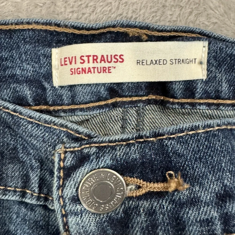 Levi Strauss Signature Jeans Mens 40x32 Blue Relaxed Straight Whiskered Workwear